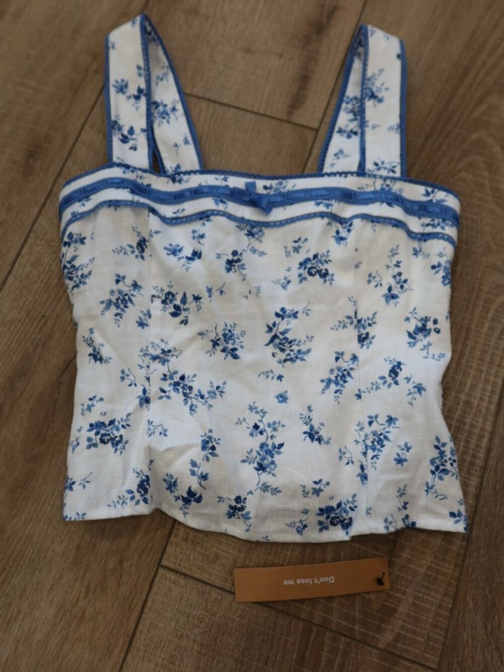Reformation Eloise Linen Blue Floral Top
